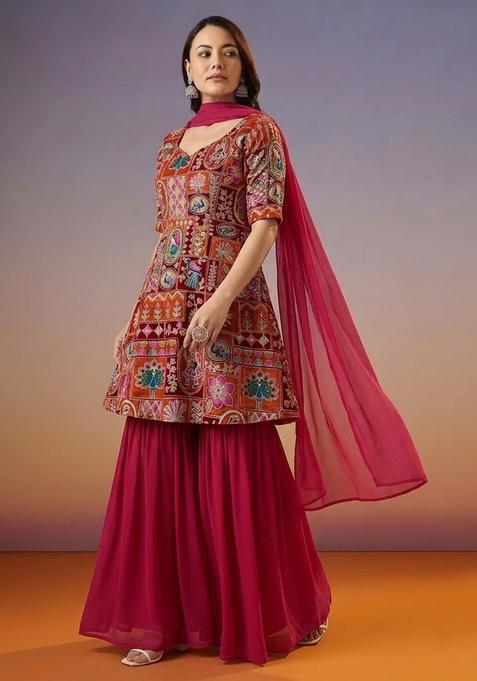 Rani Pink Printed Crepe Sharara Set