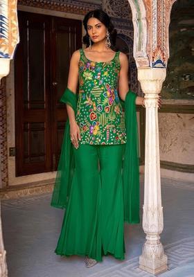 Emerald Green Printed Crepe Kurta Set