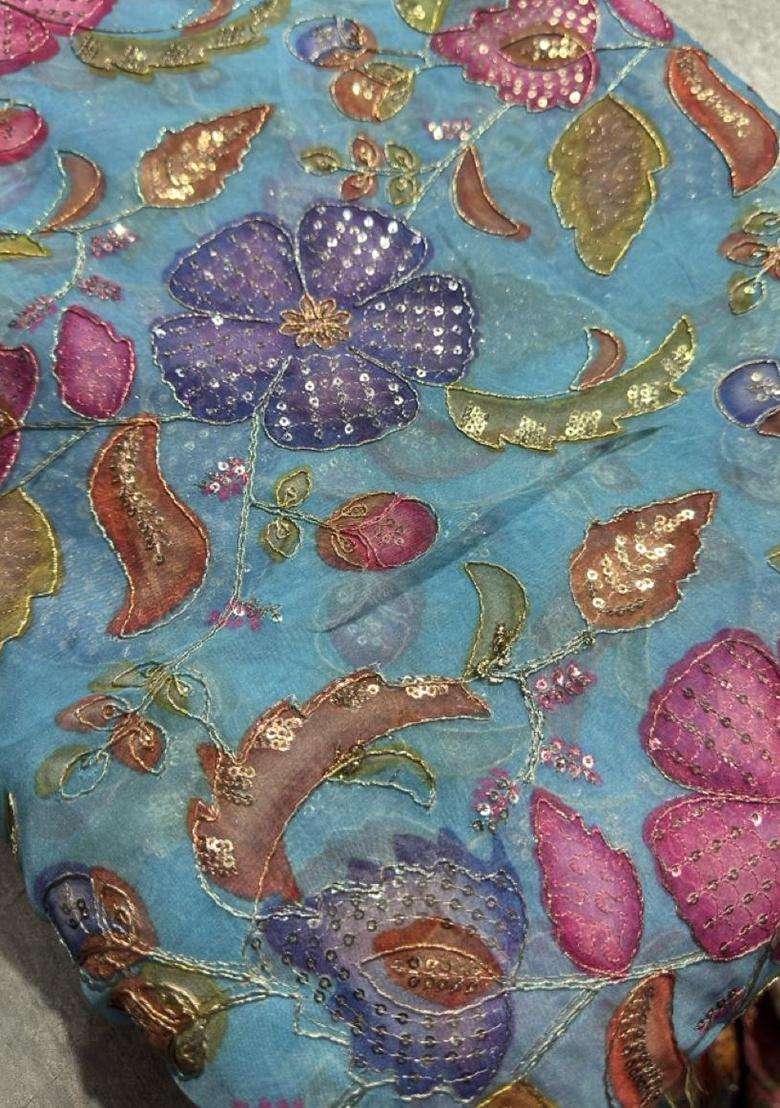 Sky Blue Printed Poly Blend Sharara Set - Indya