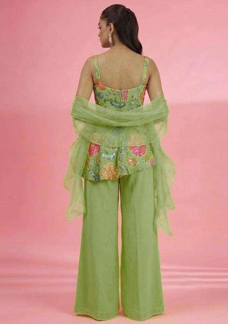 Lime Yellow Printed Poly Blend Sharara Set - Indya