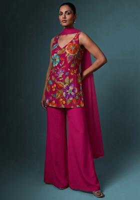 Rani Pink Printed Crepe Sharara Set