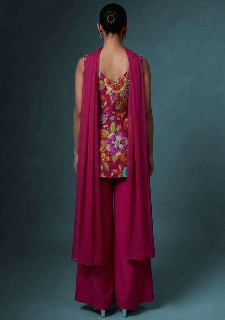Rani Pink Printed Crepe Sharara Set - Indya