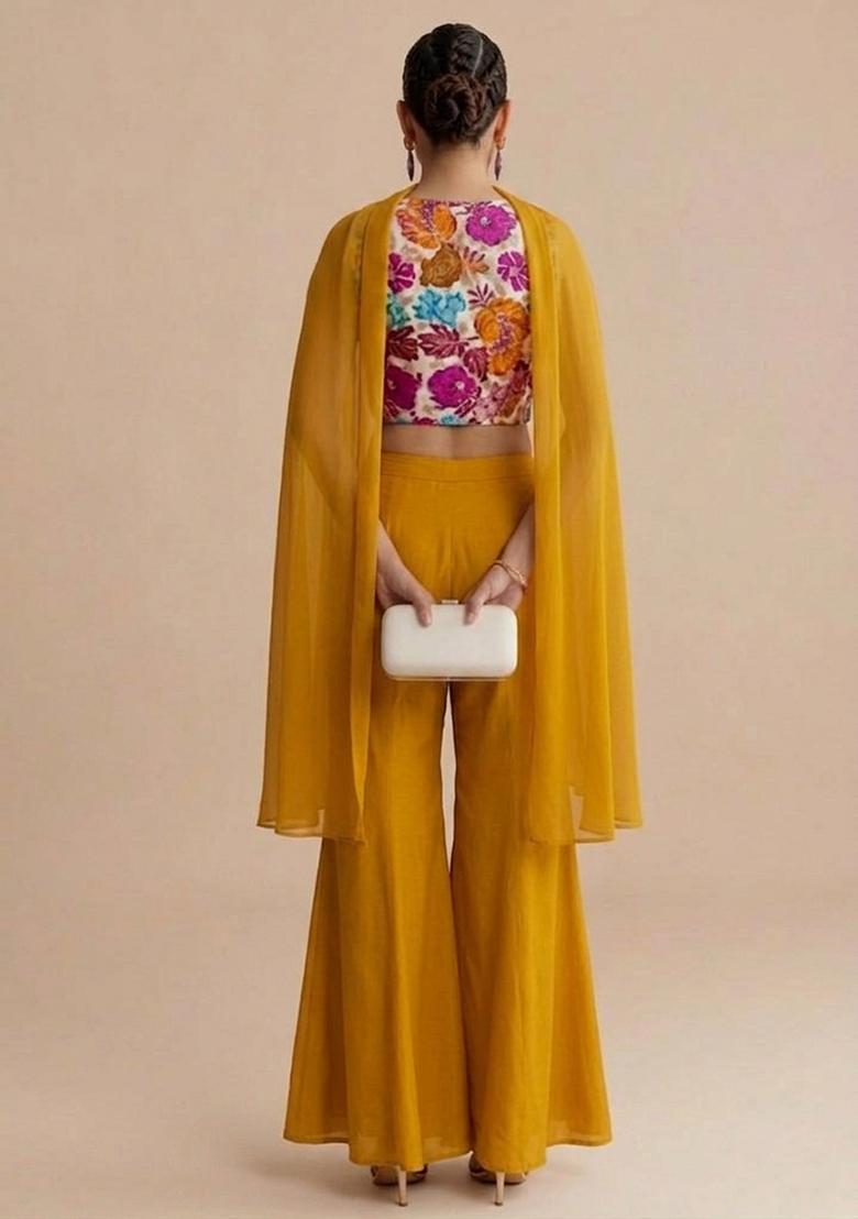 Pure White Embroidered Crepe Fusion Set - Indya