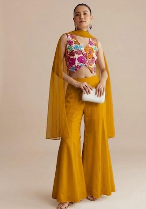 Pure White Embroidered Crepe Fusion Set