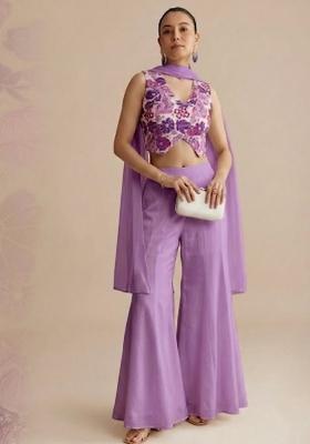 Pure White Embroidered Crepe Fusion Set
