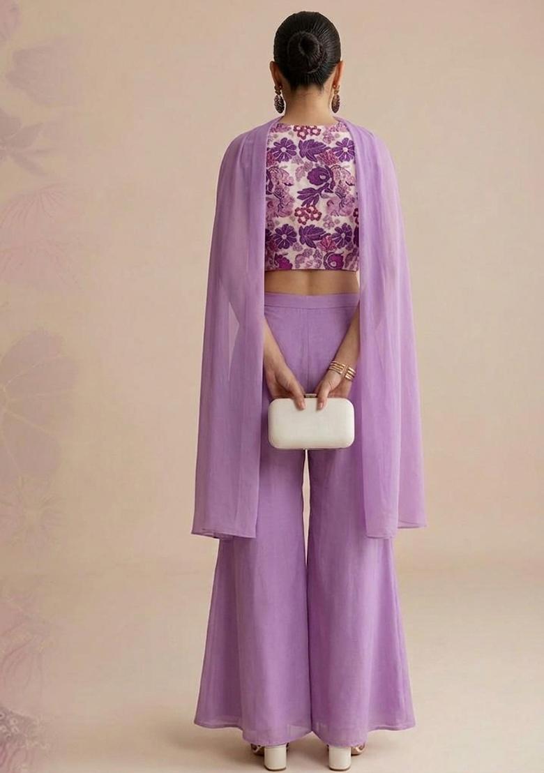 Pure White Embroidered Crepe Fusion Set - Indya
