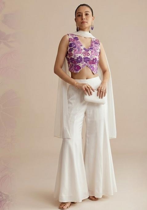 Pure White Embroidered Crepe Fusion Set
