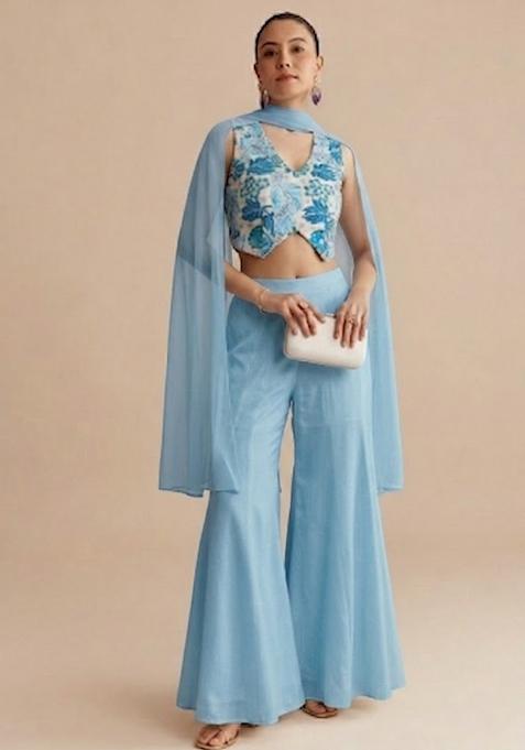 Pure White Embroidered Crepe Fusion Set