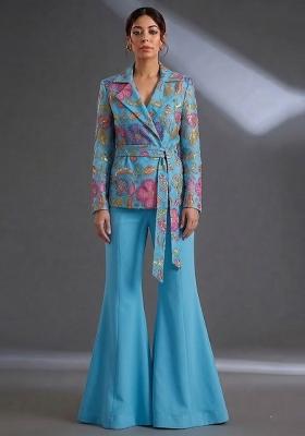 Sky Blue Printed Poly Blend Fusion Set