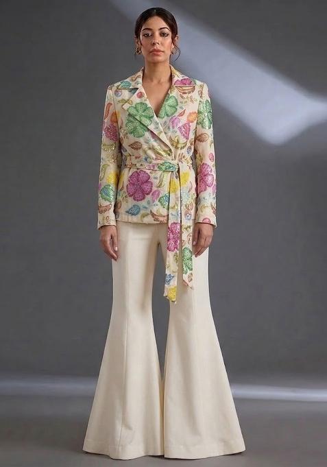 Cream Printed Poly Blend Fusion Set