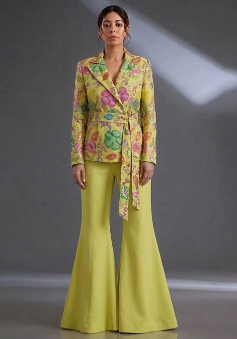 Lime Yellow Printed Poly Blend Fusion Set