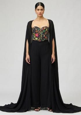 Jet Black Printed Crepe Fusion Set