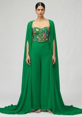 Emerald Green Printed Crepe Fusion Set