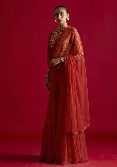 Brick Red Printed Fusion Set