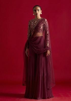 Plum Maroon Printed Fusion Set