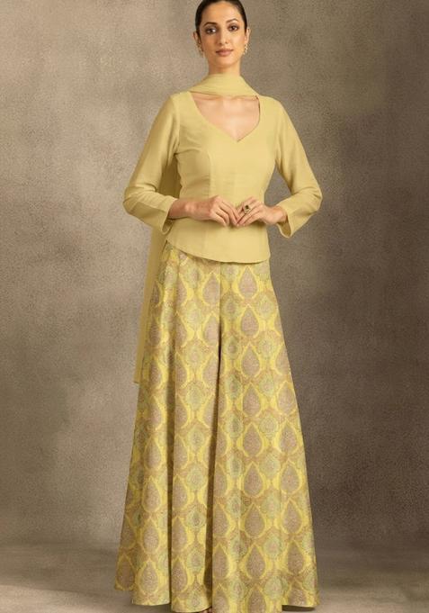 Pastel Yellow Printed Fusion Set