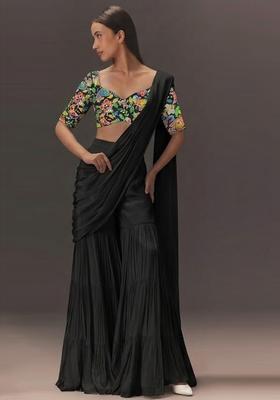 Black Printed Crepe Fusion Set