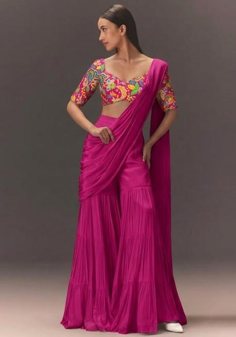 Magenta Printed Crepe Fusion Set