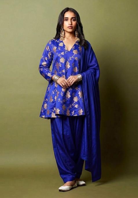 Royal Blue Brocade Kurta Set