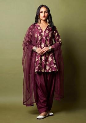Deep Wine Brocade Kurta Set