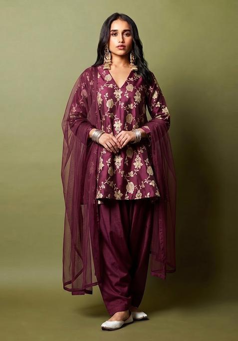 Deep Wine Brocade Kurta Set
