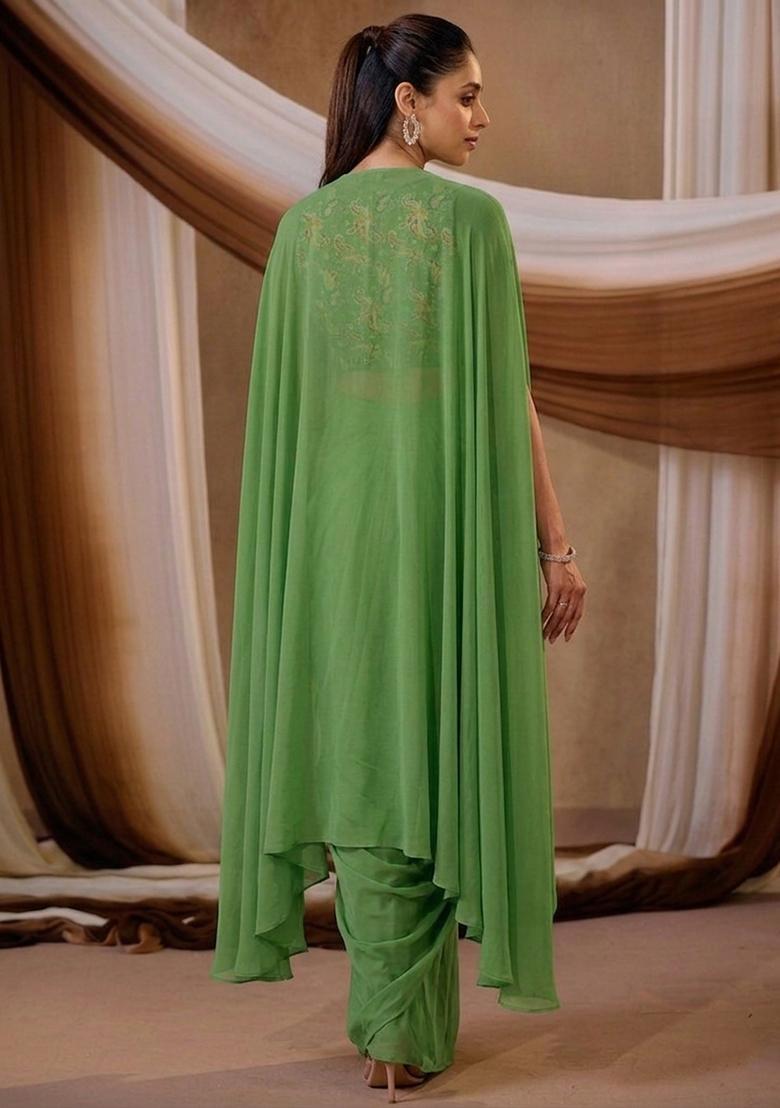 Green Printed Crepe Fusion Set - Indya