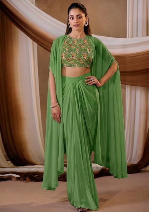 Green Printed Crepe Fusion Set