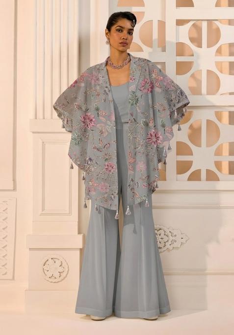 Powder Grey Sequin Crepe Fusion Set