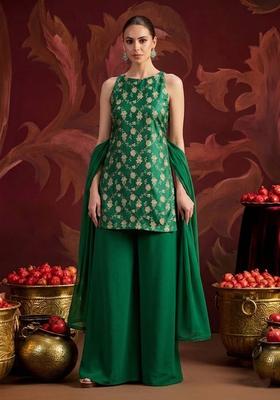 Emerald Green Brocade Sharara Set