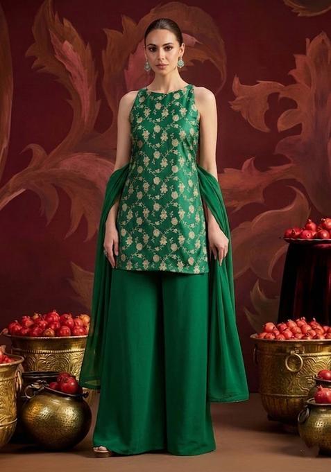 Emerald Green Brocade Sharara Set