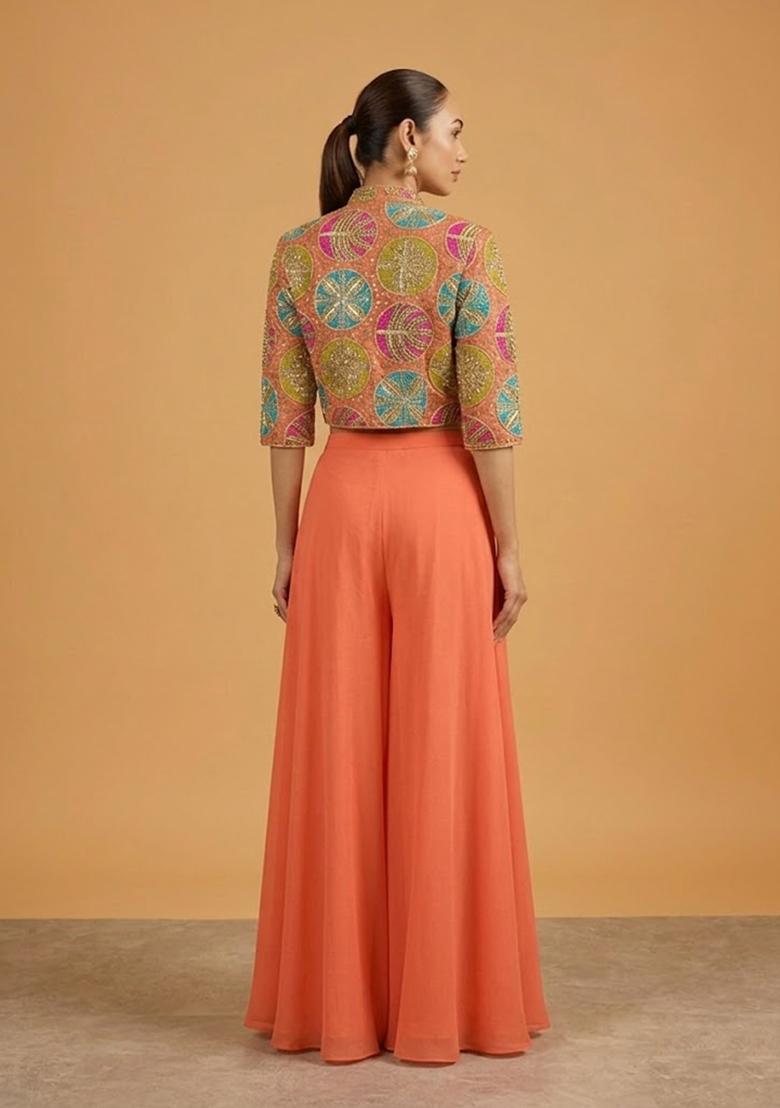 Off White Printed Tissue Fusion Set - Indya