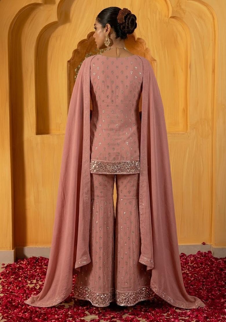 Off White Handwork Silk Sharara Set - Indya