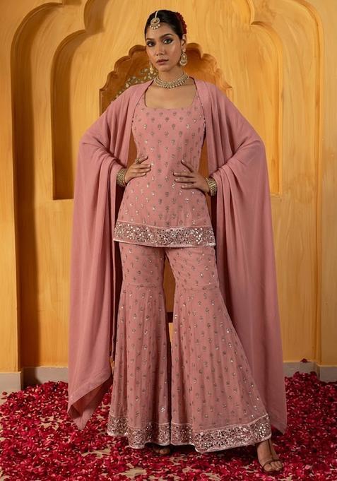 Off White Handwork Silk Sharara Set