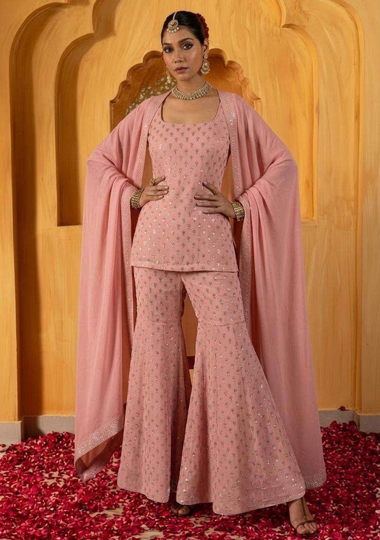 Rani Pink Handwork Silk Blend Lehenga Set - Indya