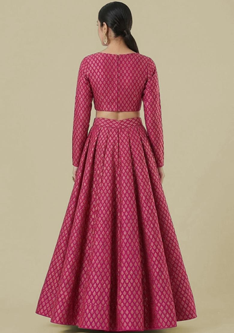 Maroon Brocade Lehenga Set - Indya