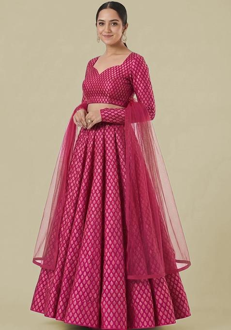 Maroon Brocade Lehenga Set