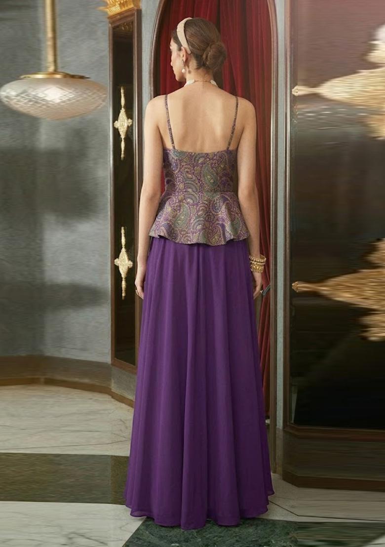 Purple Printed Lehenga Set - Indya