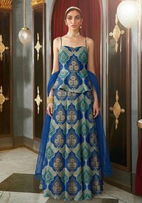 Royal Blue Printed Lehenga Set