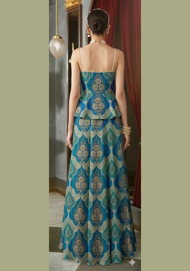 Royal Blue Printed Lehenga Set - Indya