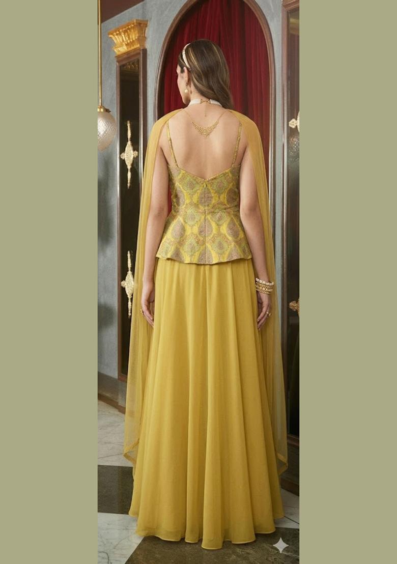 Yellow Printed Lehenga Set - Indya