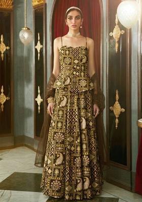 Brown Printed Lehenga Set