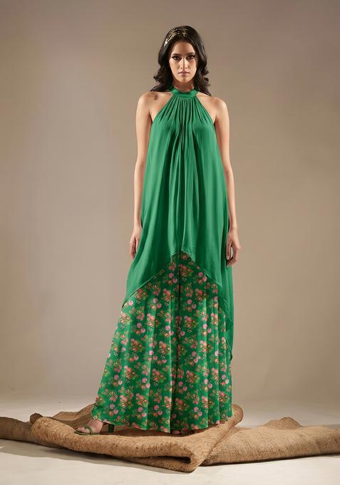 Emerald Green Printed Chinon Fusion Set