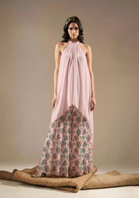 Pink Printed Chinon Fusion Set