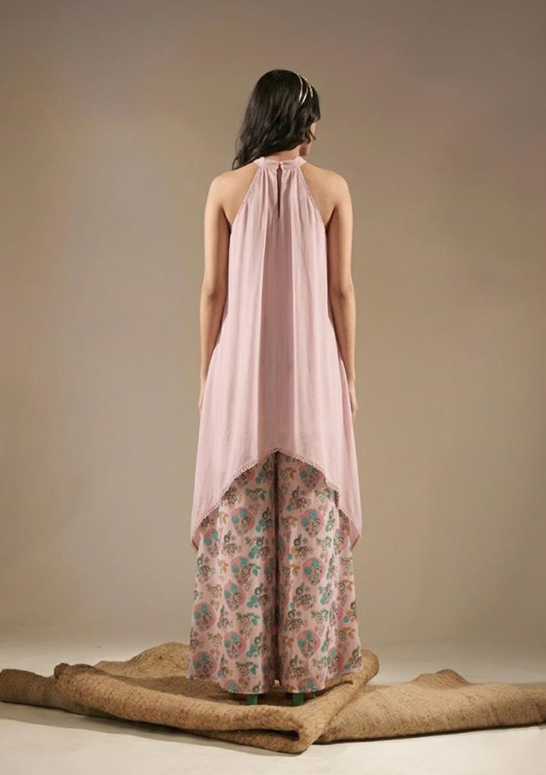 Pink Printed Chinon Fusion Set - Indya
