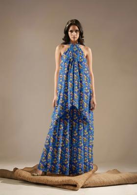 Navy Blue Printed Chinon Fusion Set