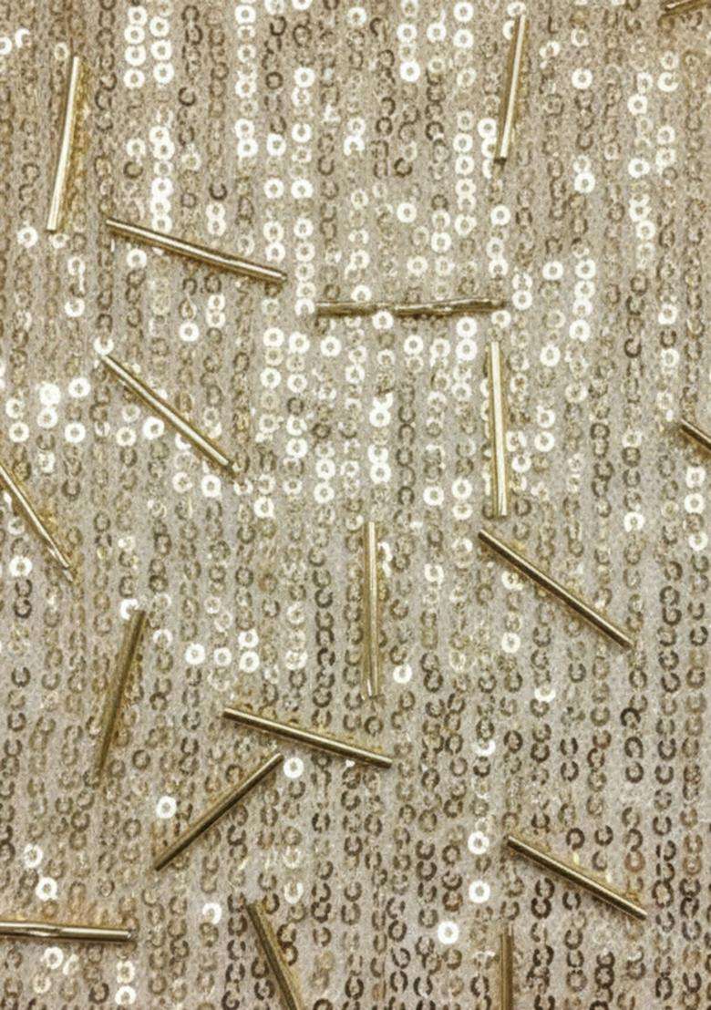 Beige Net Fusion Set with Sequin for Diwali | Wedding & Festive Wear - Indya