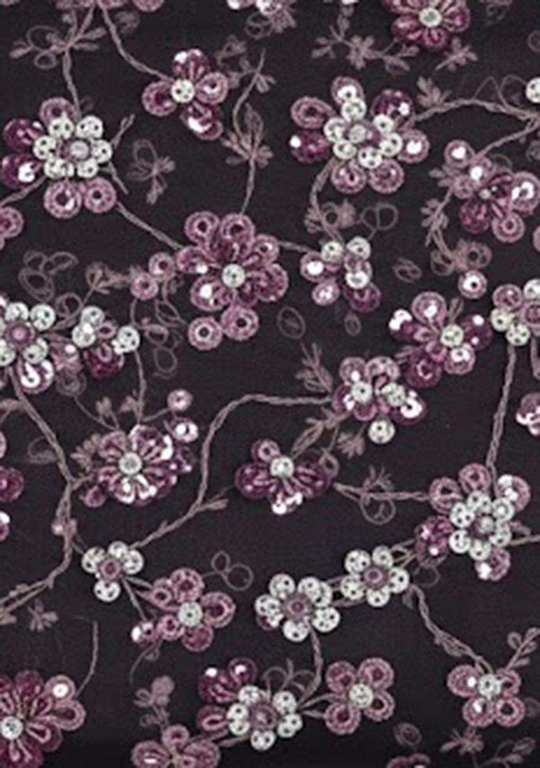 Purple Embroidered Net Fusion Set for Diwali and Festive Wear - Indya
