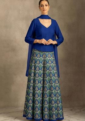 Royal Blue Printed Lehenga Set