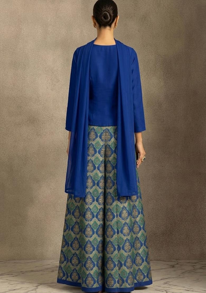 Royal Blue Printed Lehenga Set - Indya