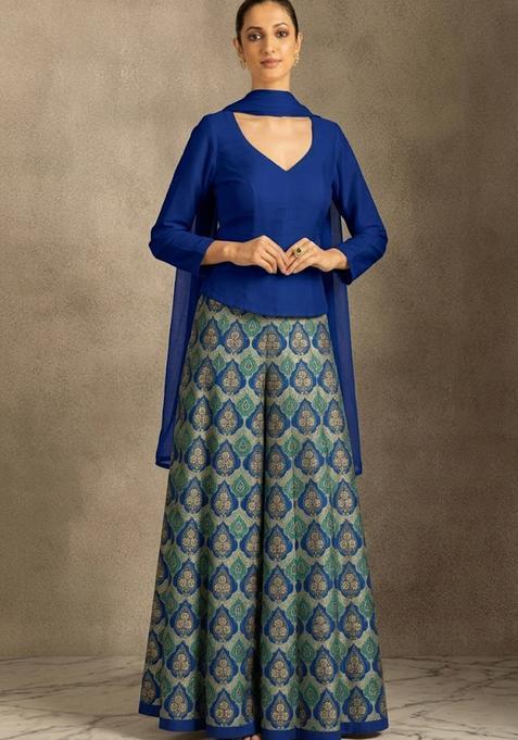 Royal Blue Printed Lehenga Set